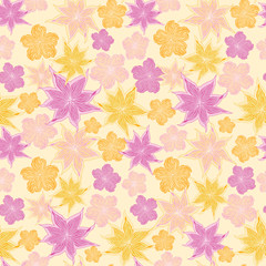 floral seamless vector background from yellow and pink flowers