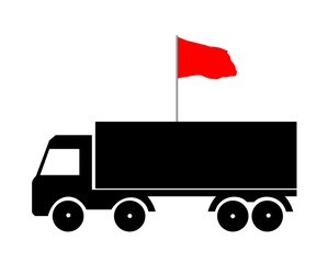Drapeau rouge sur un camion