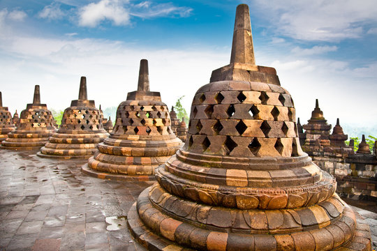 Stupa statue  from Borobudur on Java, Indonesia.