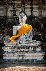 sculpture of Buddha in the ancient city of Ayutthaya Thailand