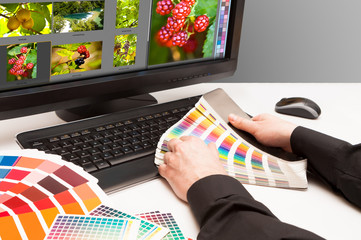 Designer at work. Color samples.