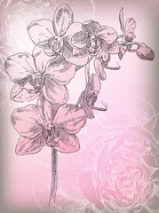 Papier Peint photo Fleurs abstraites Fleur d& 39 orchidée dessin à la main