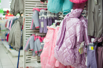 Winter jackets for newborn kids in supermarket