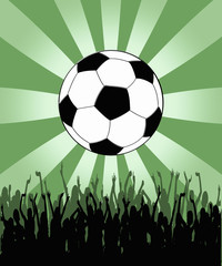 Soccer background with silhouettes of people and ball