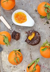 Chocolate mud cakes with chocolate and mandarin ice-cream
