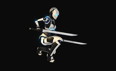 Android character with swords