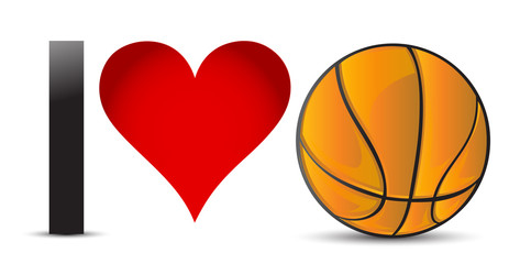 Obraz premium I love Basketball, Heart with Basketball Ball