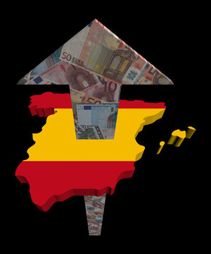 European Euros arrow and Spain map flag illustration