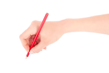 Woman's hand holding a red pencil