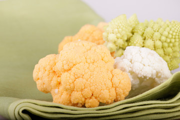 cauliflower on the green cloth