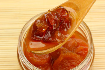 tasty homemade jam, on bamboo mat