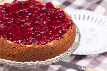 close up cherry cheesecake