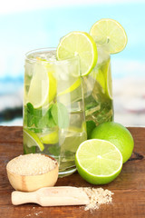 Glasses of cocktail with lime and mint