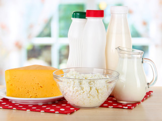 Dairy products on onapkin on table in kitchen