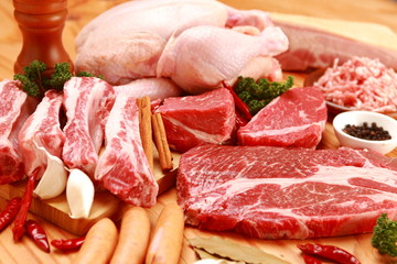 assorted raw meats 