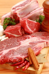 raw beef on cutting board