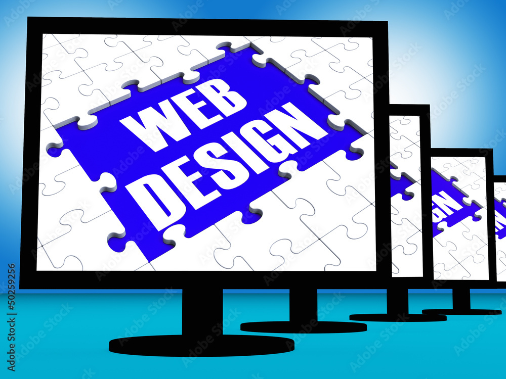 Poster web design on monitors showing creativity