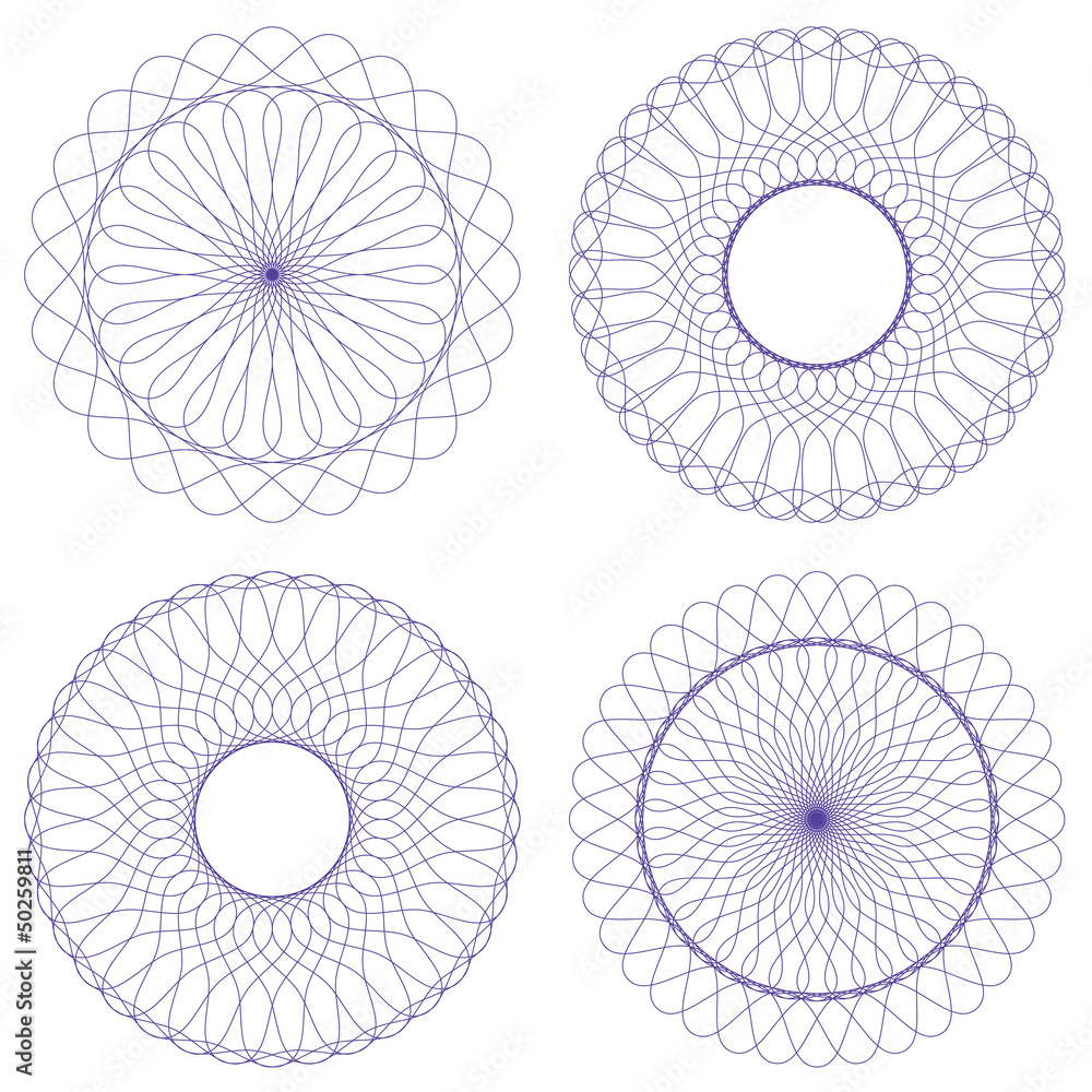 Poster set of vector guilloche rosettes