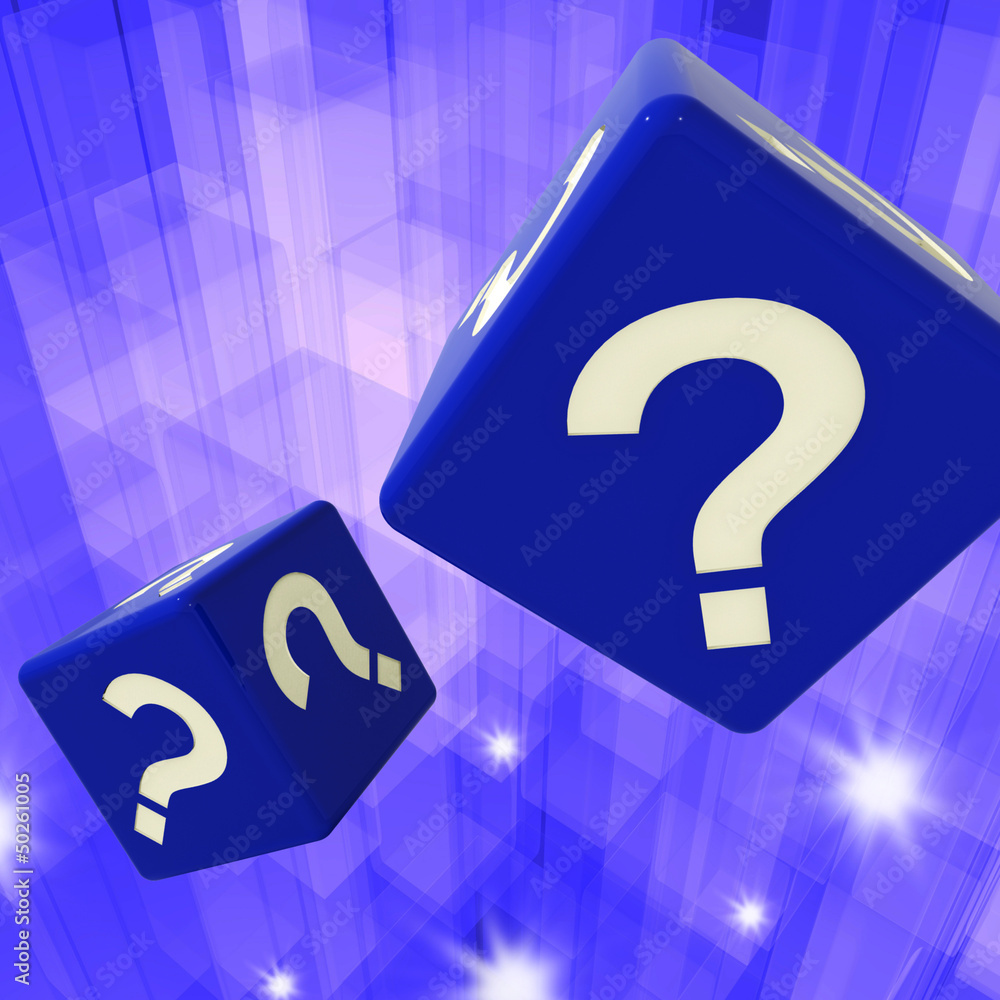 Poster question mark dice background showing confusion
