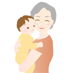 お婆ちゃん孫を抱く