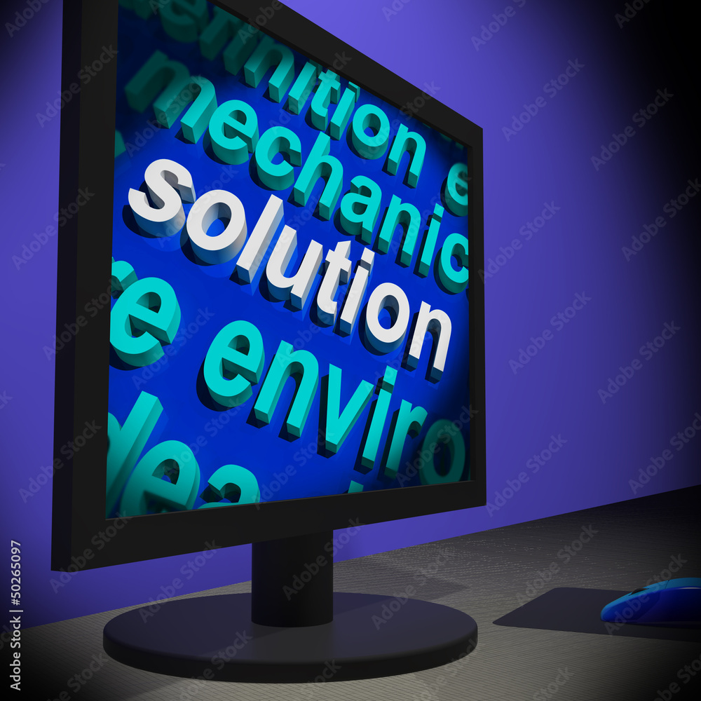 Poster solution on monitor shows solving
