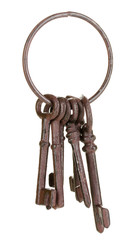 Bunch of old keys isolated on white