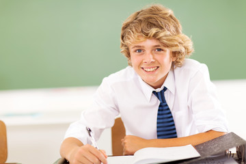 middle school boy in classroom