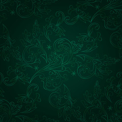 Vintage floral seamless pattern on green