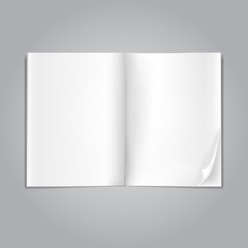 open blank magazine pages on grey