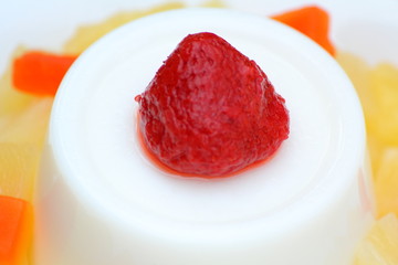 Milk with a fruit jelly