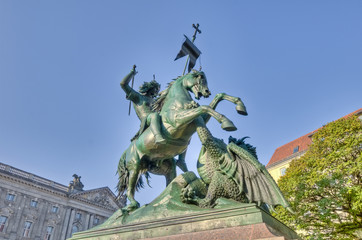 Fototapeta na wymiar Saint George Fighting the Dragon Statue at Berlin, Germany