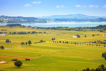 Obraz premium Bavaria landscape from Neuschwanstein castle. Schwangau village