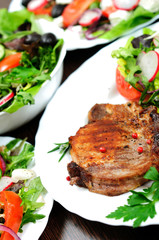 Salad and meat