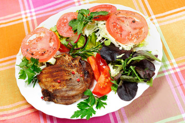 Grilled meat with salad