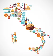 Cercles muraux Doodle Carte de l& 39 Italie avec des icônes vectorielles
