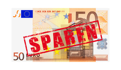 Euro Geldschein mit Stempel "sparen"