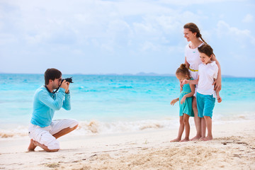 Family on a tropical beach vacation