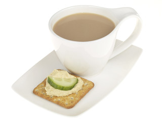 Tea with Houmous on Cracker