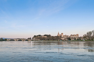 Fototapeta na wymiar Avignon from the other shore of the Rhone River, France