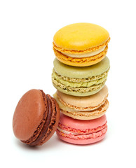 colorful macarons isolated on white backrgound