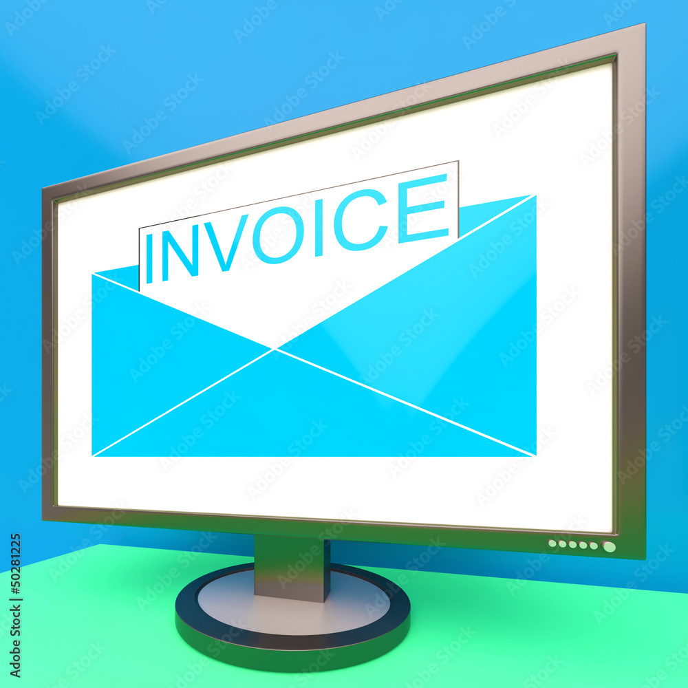 Poster invoice in envelope on monitor showing due payments