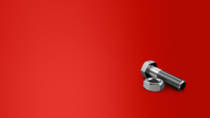 Bolt and nut on the red