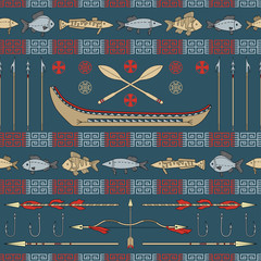 Indian fishing - seamless pattern