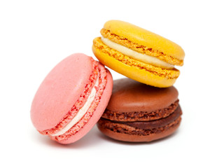 colorful macarons isolated on white backrgound
