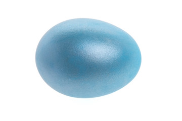 Egg painted in blue on a white background
