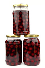 Compote with cherries in jars
