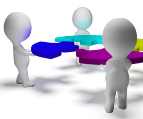 Puzzle Solved And 3d Characters Displaying Team And Teamwork