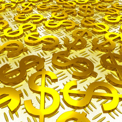 Dollar Symbols Over The Floor Shows American Investment