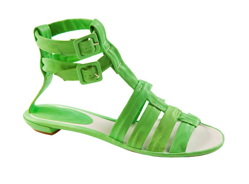 Lime Green Leather Tall Flat Sandal