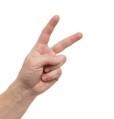 Hand with two fingers up in the peace or victory symbol